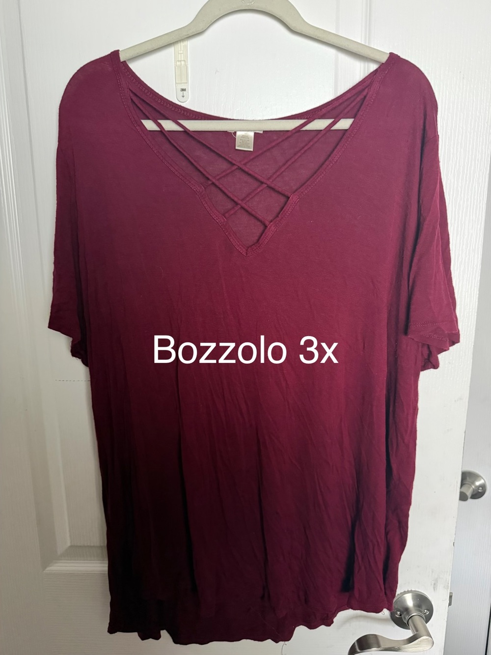 Bozzolo Burgundy Crisscross V-Neck Short Sleeve Top